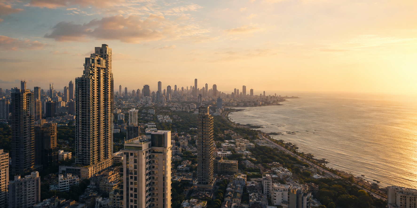 Mumbai skyline at golden hour